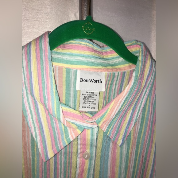 NWT Bon Worth | Women’s Colorful Stripe Pattern Button Down Blouse Top - Picture 2 of 11